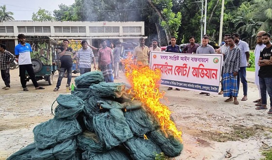 দেলদুয়ারে ৭ লক্ষ টাকার চায়না দোয়ারী জাল ধ্বংস