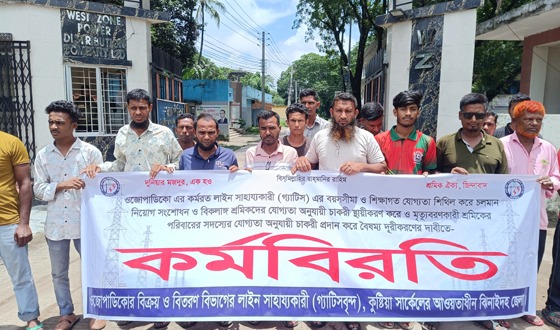 ঝিনাইদহে বিদ্যুৎ অফিসের লাইন সহকারীদের কর্মবিরতি