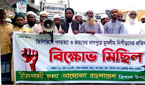 ফিলিস্তিনে গণহত্যা ও মুসলীম নিপীড়নের প্রতিবাদে বিক্ষোভ মিছিল