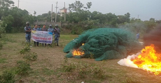 মতলবে দোকানে অভিযান চালিয়ে ৬ লক্ষ মিটার জাল ও ৪শ' টি চায়না দুয়ারী চাই আটক
