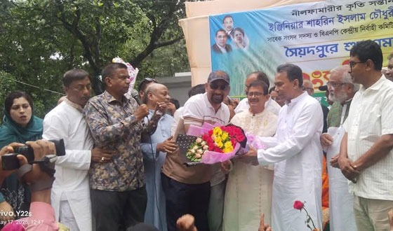 সৈয়দপুরে বেগম খালেদা জিয়ার ভাগ্নে তুহিনকে সংবর্ধনা