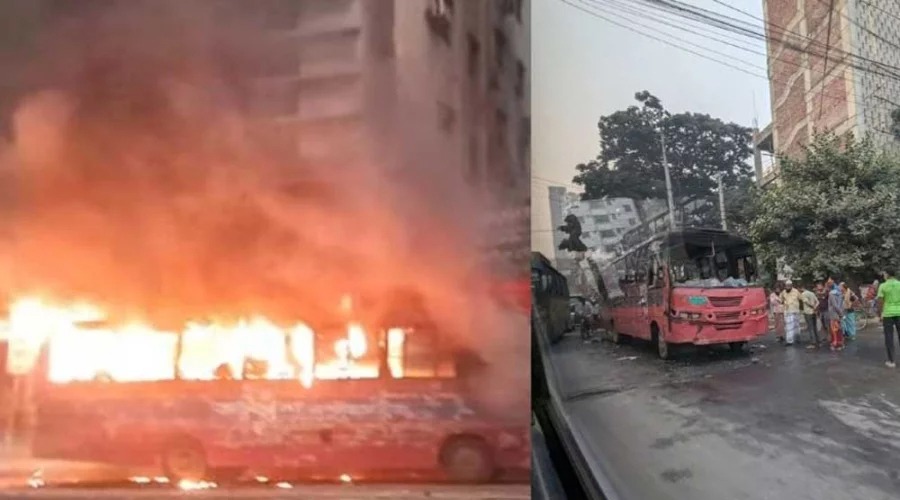 রাজধানীতে ভোরে ২টি বাসে আগুন