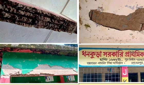 ধনকুড়া সরকারি প্রাথমিক বিদ্যালয়; ঝুঁকিপূর্ণ ভবনেই চলছে পাঠদান