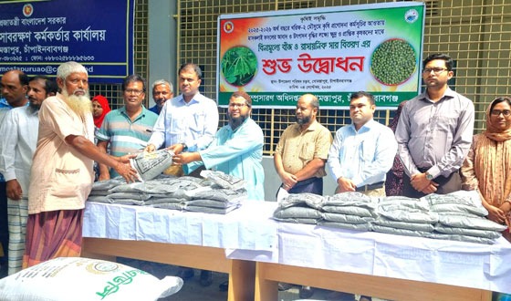 গোমস্তাপুরে মাসকালাইয়ের বীজ ও সার বিতরণ