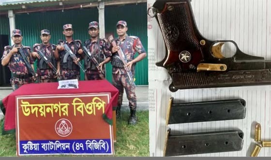 দৌলতপুরে বিদেশি পিস্তল, ম্যাগাজিন ও গুলি উদ্ধার