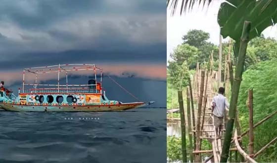 কিশোরঞ্জের হাওরে অতিরিক্ত বৃষ্টিতে গ্রাম ভেঙ্গে নদীতে