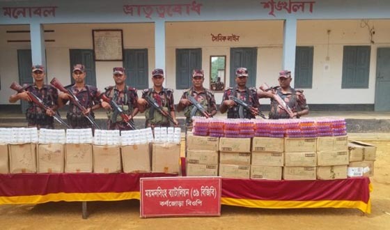 শ্রীবরদী সীমান্তে ভারতীয় কসমেটিকস ও মদ উদ্ধার