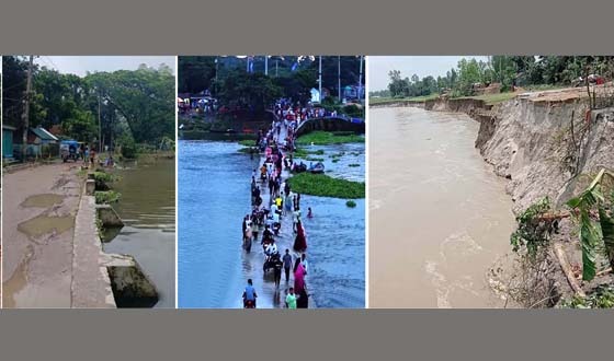 কিশোরঞ্জের হাওরে বৃষ্টিতে গ্রাম ভেঙ্গে নদীতে পড়ছে, দিশেহারা মানুষ