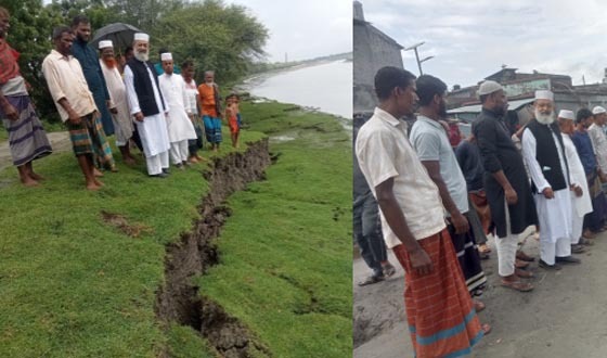 আশাশুনিতে ভেড়ী বাঁধে ভয়াবহ ফাটল পরিদর্শনে এমপি রবিউল বাশার