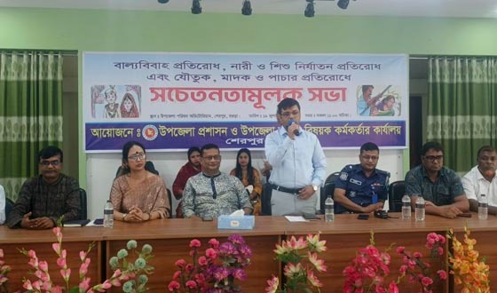 শেরপুরে বাল্যবিবাহ, যৌতুক ও মাদক প্রতিরোধে সচেতনতামূলক সভা