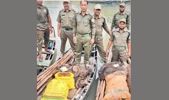 সুন্দরবনে বন বিভাগের অভিযানে নৌকা, জাল ও সরঞ্জাম জব্দ
