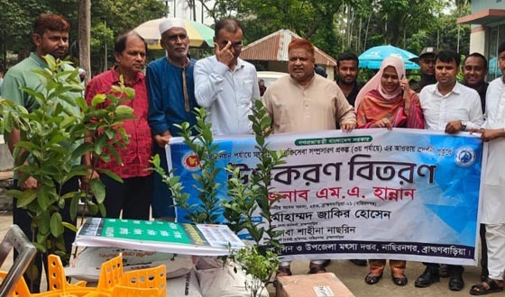 নাসিরনগরে মৎস্য চাষীদের প্রদর্শনী উপকরন বিতরণ