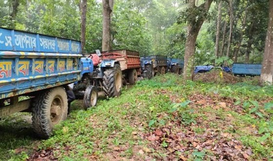 ঝিনাইগাতীতে অবৈধ বালুসহ ৬টি মহেন্দ্র ট্রাক আটক