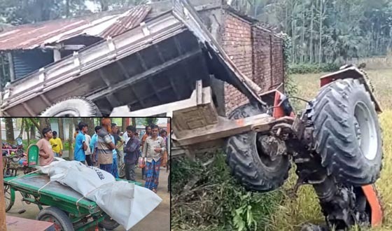 নকলায় বাসের ধাক্কায় লরি চালক নিহত, হেলপার আহত