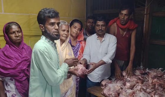 চাঁদপুর পুরানবাজার রিফিউজি কলোনীতে কোরবানির মাংস বিতরণ