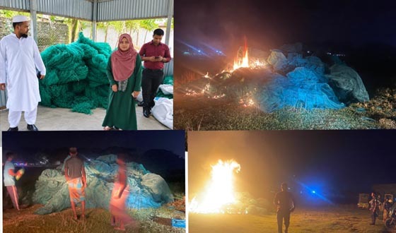 কিশোরগঞ্জে ১৪ লাখ টাকার অবৈধ জাল ধ্বংস