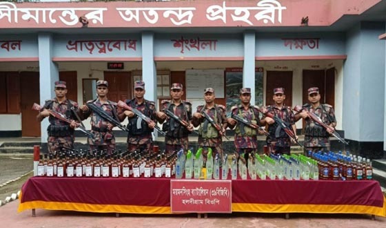 ঝিনাইগাতী সীমান্তে ২৭৩ বোতল ভারতীয় মদ জব্দ